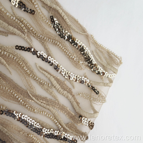 100% Polyester Knit Beads Sequin Embroidery Mesh Fabric